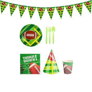 Vaisselle jetable sur le thème du rugby et du football, assiettes en forme de but de football, pour l'<span class=keywords><strong>anniversaire</strong></span> des garçons, les fêtes et les événements. - Product Image 5