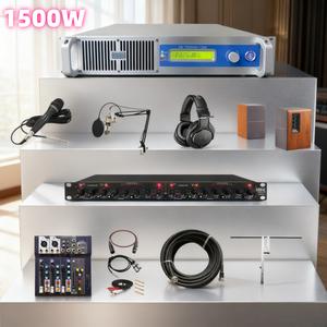 Équipement de studio <span class=keywords><strong>complet</strong></span> 1,5 kW (1500 W) Émetteur FM (antenne-câble + écouteurs + mixeur), pour l'école/l'église/couverture du <span class=keywords><strong>signal</strong></span> - Product Image 1