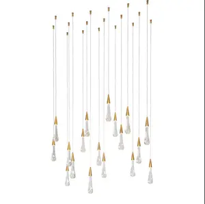 Or de luxe moderne eau pluie goutte pendentif lumière led hôtels cristal petit lustre