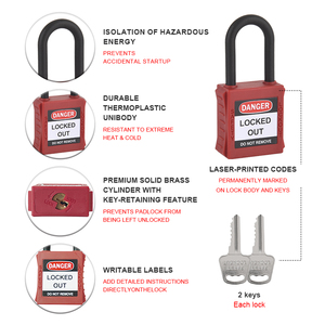 Kit Lucchetti LOTO Elecpopular Rossi Conformi OSHA 2026 - 2 Lucchetti di Sicurezza in Nylon, 2 Chiavi Diverse per Lucchetto, per Uso Industriale - Product Image 4
