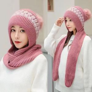 Écharpe <span class=keywords><strong>femme</strong></span> mode automne/hiver chapeau cache-oreilles <span class=keywords><strong>neige</strong></span> bavoir un chapeau laine tricot couverture chapeau - Product Image 1