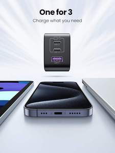 Cargador USB C <span class=keywords><strong>UGREEN</strong></span> Nexode de <span class=keywords><strong>65W</strong></span> con 3 puertos, adaptador de carga rápida <span class=keywords><strong>GaN</strong></span>, cargador de pared compacto y plegable para portátil y teléfono móvil. - Product Image 3