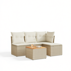 Set Divano da Giardino in Rattan Beige a 4 Posti, Arredamento da Esterno Resistente alle Intemperie, Design Contemporaneo con Struttura in Vimini - Product Image 1