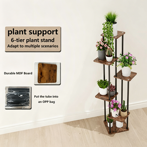 Support <span class=keywords><strong>de</strong></span> plantes d'intérieur haut en métal et bois, étagère à fleurs multi-niveaux, support <span class=keywords><strong>de</strong></span> plantes d'angle <span class=keywords><strong>pour</strong></span> salon - Product Image 6