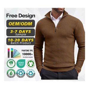 Pull-over à manches longues pour hommes, coupe ajustée, fermeture éclair, léger, respirant, tricots, col montant, logo imprimé sur le devant, hiver - Product Image 1