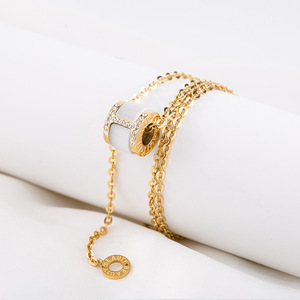 Collier Yunnique géométrique en alliage de zinc plaqué or avec pierre œil-de-chat sertie clos et diamant, chaîne de corps tendance pour usage quotidien - Product Image 3