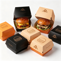 Boîte à hamburger personnalisée en gros avec logo, en carton blanc biodégradable, emballage jetable pour burgers, vente en gros pour la restauration rapide à emporter