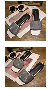 Sandales plates à strass pour femmes, tendance, à bout ouvert, scintillantes, pour l'été, chaussures décontractées d'extérieur - Product Image 6