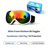 Masque de ski/snowboard à monture noire, verre courbé large effet miroir arc-en-ciel, en TPU, taille unique, anti-buée, protection UV, OEM ODM