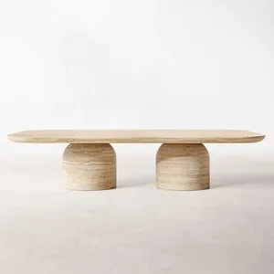 Fabricants Table d'appoint en ciment et marbre, Table centrale ovale en béton, Table basse en pierre de marbre travertin