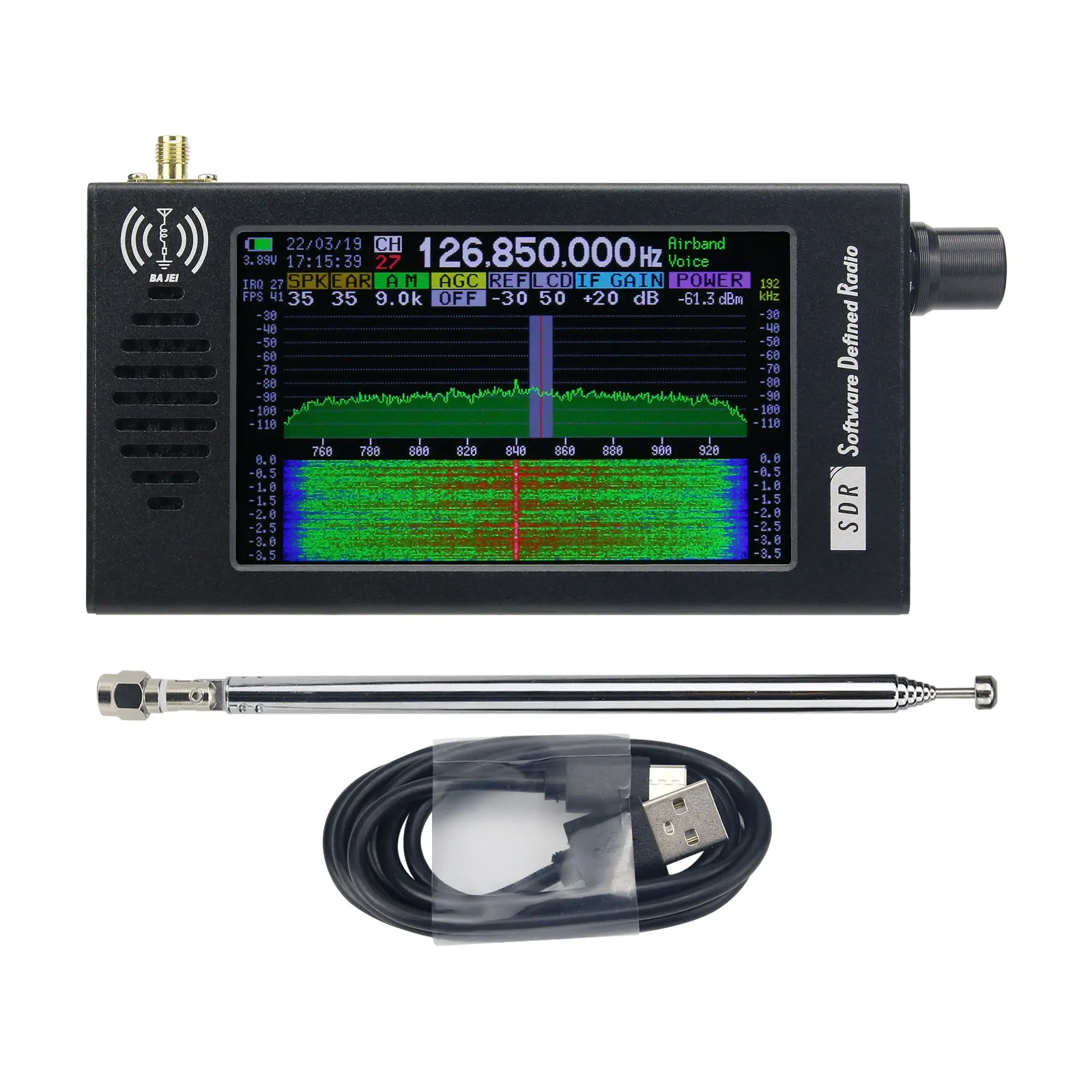ソフトウェア定義ラジオSDRラジオ受信機DSPデジタル変調CW/AM/SSB/FM/WFM w/ 4.3 "IPS LCD