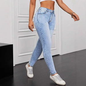Jean slim pour femme, bleu clair, haute élasticité, taille mi-haute, style européen et américain, 0XL 1XL 2XL 3XL 4XL 5XL - Product Image 3