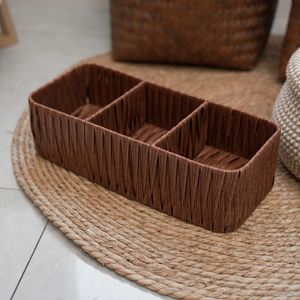 Woven Storage Basket Rectangle 1-3L Handmade Minimalist Bathroom Office Organizer Desktop Cosmetic Organizer - Product Image 3