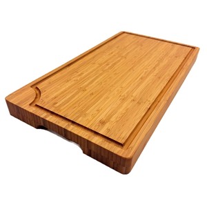 Planche à découper en bambou 50x27x3.8cm rectangulaire avec rainure de drainage double face pour usage en cuisine - Product Image 1