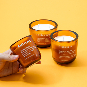 AIKUN Custom Logo Amber Glass Aromatherapy <b>Candles</b> Natural Soy Wax Cotton Wood <b>Wick</b> Handmade Christmas Home Decor Gift - Product Image 1