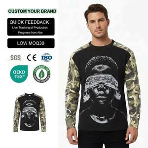 Camisetas de Manga Larga con Estampado de Camuflaje, Camisetas de Algodón Estilo Urbano, Camisetas Holgadas de Gran Tamaño, Camisetas Personalizadas de Camuflaje para Hombre - Product Image 1
