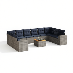 ชุดโซฟาหวายเทียมสีเทาสำหรับสวน พร้อมเบาะรองนั่ง 10 ที่นั่ง เฟอร์นิเจอร์กลางแจ้ง ดีไซน์ร่วมสมัย - Product Image 1
