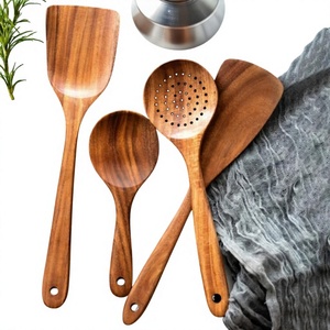 Ensemble d'ustensiles en bois 1 pièce : Spatules, Cuillère, Cuillère ajourée, Sculpté à la main, Finition naturelle, Sans danger pour les aliments, Compatible lave-vaisselle, Khadim Handicrafts - Product Image 1
