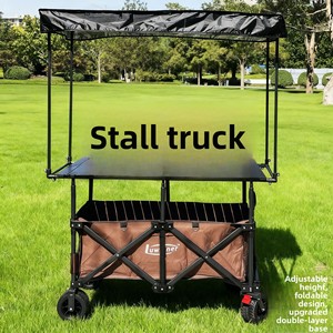 Carrello Pieghevole per Chiosco, Carrello a Spinta Manuale per Vendita Ambulante e Campeggio, Altezza Regolabile, Ruote Fuoristrada Estensibili, con Piano d'Appoggio - Product Image 2