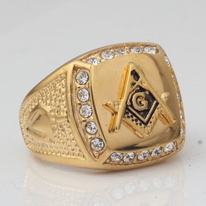 Bague avec logo franc-maçon, 19 mm, carrée, en or, bijoux pour homme avec sertissage de diamants, à porter tous les jours - Product Image 3