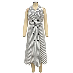 Vestibilità A righe senza maniche <span class=keywords><strong>camicia</strong></span> A linea lungo Blazer donna Maxi abito da donna - Product Image 4