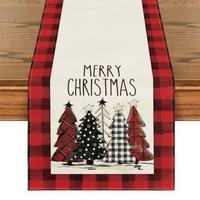 Chemin de table de Noël personnalisé imprimé motif dessin animé, décorations festives pour la maison et l'hôtel, pour dîners en extérieur et fêtes, en jacquard tissé lin/coton