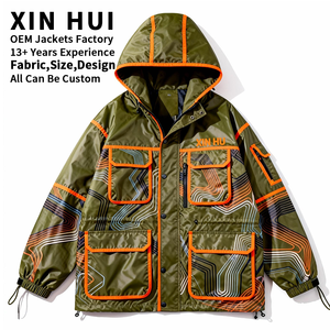 Veste coupe-vent imperméable en cuir/coton pour homme, style techwear, doublure polaire, automne, streetwear, multi-poches, cargo - Product Image 1