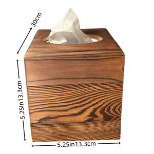 Cubierta de soporte de madera quemada sólida Rectangular, dispensador de pañuelos faciales de baño, cubierta rústica de caja de pañuelos de madera - Product Image 1