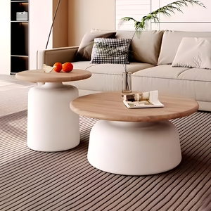Modern Minimalist <b>Coffee</b> <b>Table</b> <b>Set</b> with Wood Top, Black or White Cylinder Base for Living Room Apartment Hotel - Product Image 4