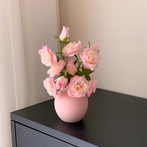 Arrangement de fleurs artificielles en soie, roses, vase rose, décoration moderne pour la maison, décoration de table, accessoires de mariage - Product Image 3