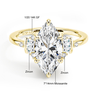 14K Goldfilled Marquise D VVS 3CT Moissanit Joyeria Ehering GRA-Zertifiziert Brautschmuck Maßanfertigung Großhandel OEM Schmuckfabrik