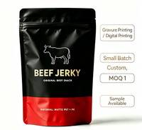 Sachet Doypack personnalisé refermable de qualité alimentaire pour viande séchée de bœuf, avec fermeture éclair, impression par gravure et encoche de déchirement