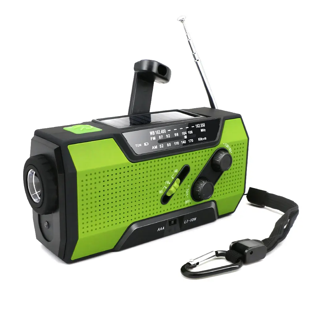 Penjualan langsung pabrik Radio portabel dengan senter darurat hand crank radio surya NOAA Cuaca Radio untuk lampu baca