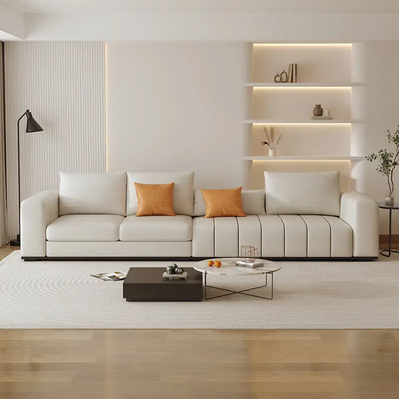 Sofa bentuk kunci gaya krim Modern, sofa kombinasi ruang tamu, piano dalam garis bebas cuci
