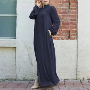 Abito a maniche lunghe a tutta lunghezza con collo alto e cerniera frontale <span class=keywords><strong>per</strong></span> donne musulmane in tonalità terra - Product Image 5