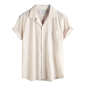 男士条纹夏季衬衫休闲纽扣短袖沙滩衫 - Product Image 6