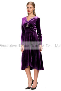 Las mujeres con cuello en V <span class=keywords><strong>de</strong></span> terciopelo elástico <span class=keywords><strong>de</strong></span> manga larga vestido <span class=keywords><strong>de</strong></span> <span class=keywords><strong>boda</strong></span>, vestido <span class=keywords><strong>de</strong></span> <span class=keywords><strong>fiesta</strong></span> - Product Image 3