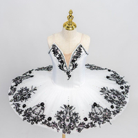 Gaun Tutu Balet Swan Lake Hitam Putih Profesional untuk Anak Perempuan, Tutu Pancake untuk Pertunjukan Panggung & Kompetisi