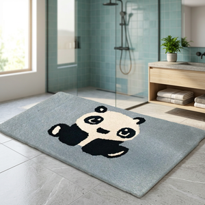 Tapis de bain rectangulaire à imprimé panda mignon, tissé à la main, antidérapant, pour salle de bain et décoration intérieure - Product Image 1