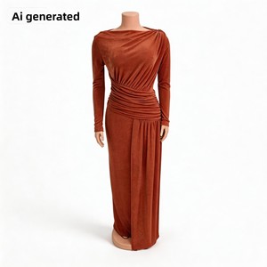 Nuovo Abito Autunnale in Poliestere Tinta Unita con Inserti, Gonna Elasticizzata Modellante e Snellente, <span class=keywords><strong>Abbigliamento</strong></span> Femminile Plus-Size Versatile - Product Image 2