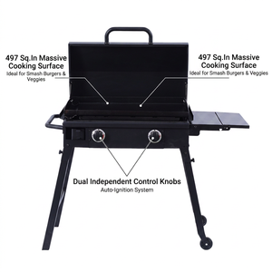 Parrilla <span class=keywords><strong>de</strong></span> Gas Portátil Moderna para Acampar, <span class=keywords><strong>de</strong></span> 2 Quemadores, Acero Inoxidable 304, Superficie Plana, Sin Humo, con Carrito Plegable para Acampar al Aire Libre - Product Image 4