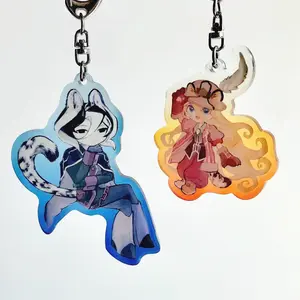 Creative Double Sided Keychain Laser Cut Anime Holographic Holo Rainbow Glitter Epoxy Clear Custom Acrylic Charm