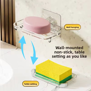 Support mural double couche en PET transparent sans perçage pour savon, avec égouttoir, pour salle de bain ou cuisine - Product Image 4