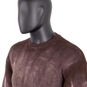Pull en maille pour homme TOPSHOW de haute qualité, coupe ajustée, délavé à l'acide, col rond côtelé, manches longues, court, personnalisé - Product Image 3