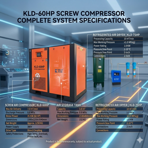 Système complet de compresseur d'air à vis 60HP 45KW avec réservoir d'air et sécheur pour la fabrication industrielle - Product Image 2