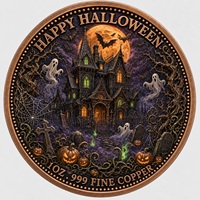 Pièce commémorative ronde en cuivre fin .999 de 1 oz, thème Happy Halloween, Maison Hantée, colorée, médaille de collection