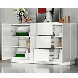 Lxyx Modern <b>White</b> Wood Panel Bar <b>Cabinet</b> with Slab Doors and <b>Storage</b> Drawers for Entryway or Kitchen Use - Product Image 5