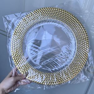 Assiettes de présentation en <span class=keywords><strong>plastique</strong></span> doré et argenté, 13 pouces, pour restaurant, mariage, fête, décoration de table de Noël - Product Image 5
