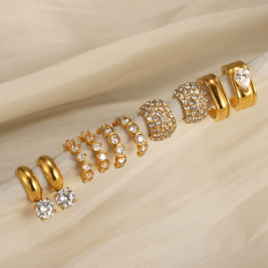 Boucles d'oreilles à clipser dorées avec pierres en zircon pour femmes, bijoux de fête, boucles d'oreilles tendance sans perçage - Product Image 2