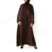 Ensemble Abaya Premium Personnalisé en Gros, Robe Musulmane Texturée à Manches Ballon, Fabricant de Mode Islamique, Ensemble Complet avec Ceinture